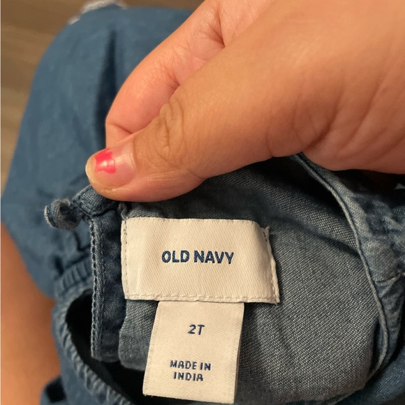 Old Navy Blue Denim Chambray Kids Dress with White Embroidery detail size 2T - Picture 6 of 6